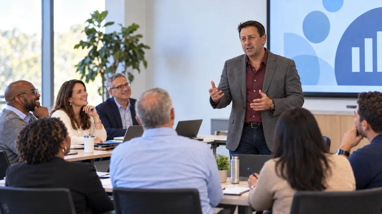 Eddie Oddo leading a practical AI adoption workshop with business leaders