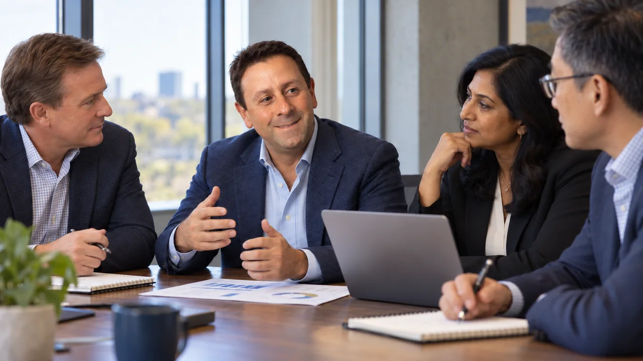 Eddie Oddo leading a four-person leadership discussion